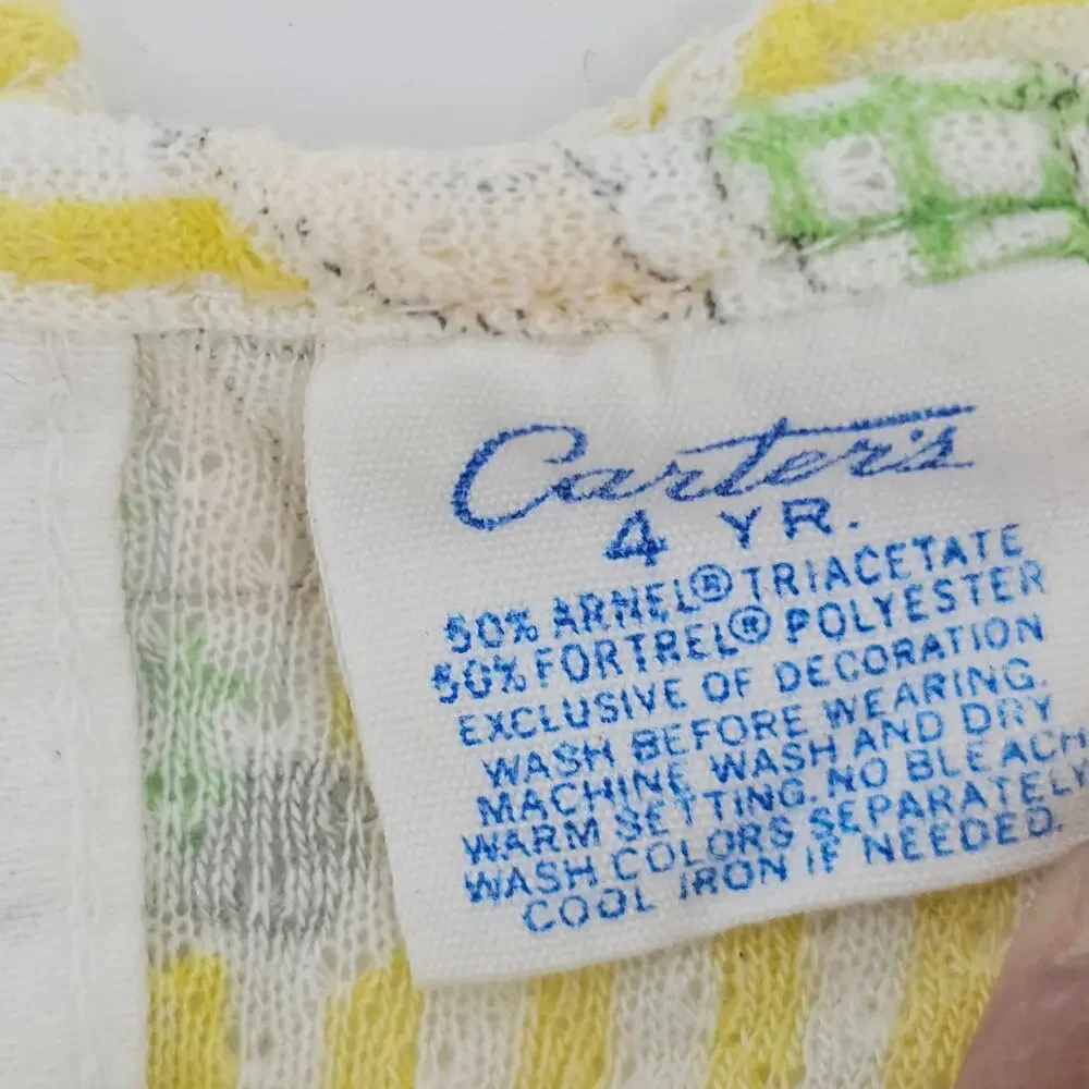 Vintage 70s Carter's Yellow Panda Pinstripe Pajama 2 Piece Sleepwear Girl 4 4037
